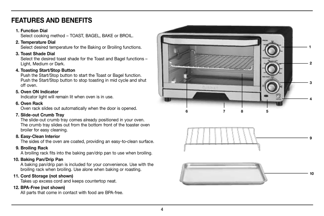 Cuisinart TOB-40 manual Features And Benefits 